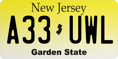 NJ license plate A33UWL