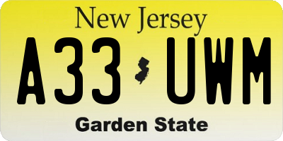 NJ license plate A33UWM