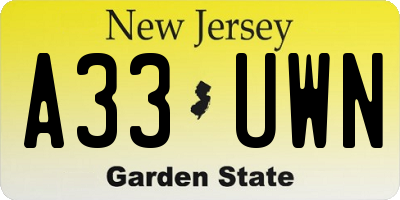 NJ license plate A33UWN
