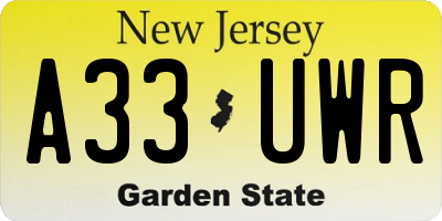 NJ license plate A33UWR