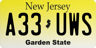 NJ license plate A33UWS