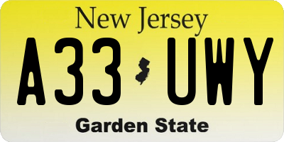 NJ license plate A33UWY