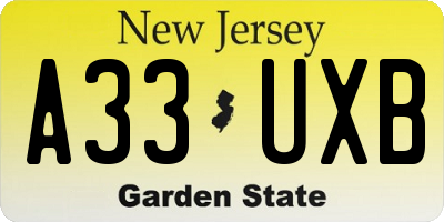 NJ license plate A33UXB