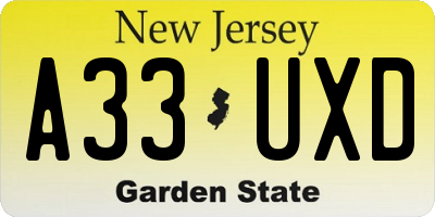 NJ license plate A33UXD