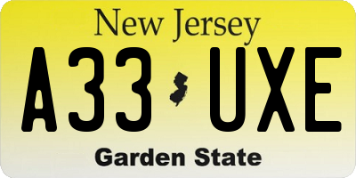 NJ license plate A33UXE