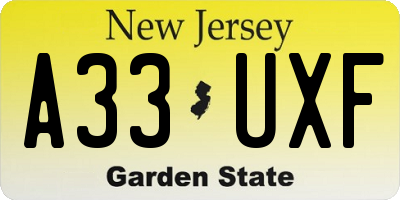 NJ license plate A33UXF