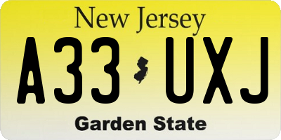 NJ license plate A33UXJ