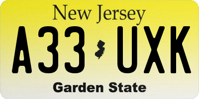 NJ license plate A33UXK