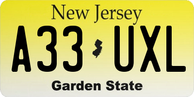 NJ license plate A33UXL