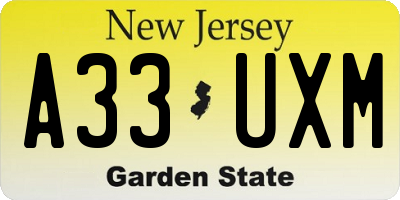 NJ license plate A33UXM