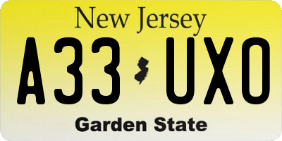 NJ license plate A33UXO