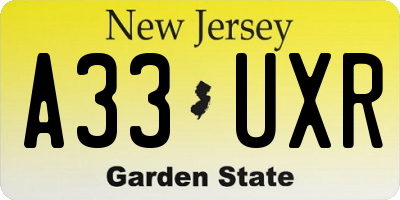 NJ license plate A33UXR