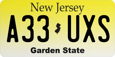 NJ license plate A33UXS