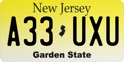 NJ license plate A33UXU