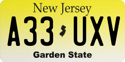 NJ license plate A33UXV