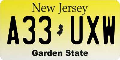 NJ license plate A33UXW