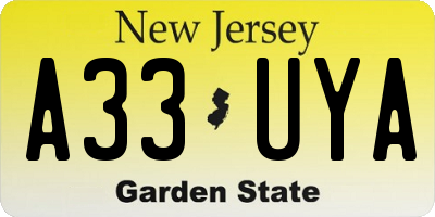 NJ license plate A33UYA