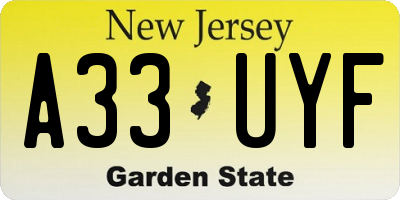 NJ license plate A33UYF