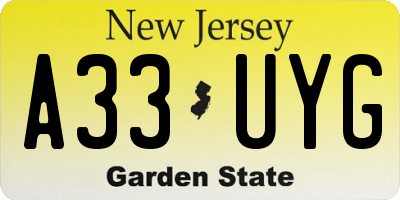 NJ license plate A33UYG