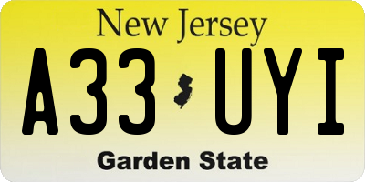 NJ license plate A33UYI