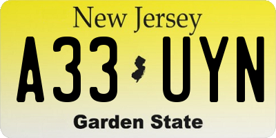 NJ license plate A33UYN