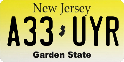 NJ license plate A33UYR