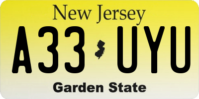 NJ license plate A33UYU