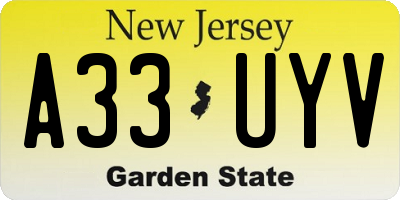 NJ license plate A33UYV