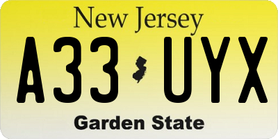 NJ license plate A33UYX