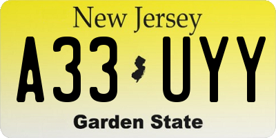 NJ license plate A33UYY