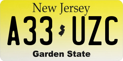 NJ license plate A33UZC