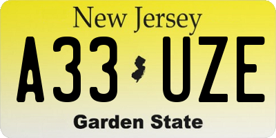 NJ license plate A33UZE