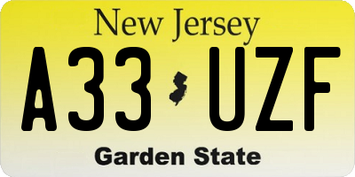 NJ license plate A33UZF
