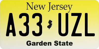NJ license plate A33UZL