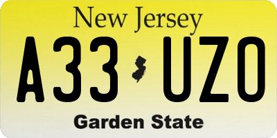 NJ license plate A33UZO
