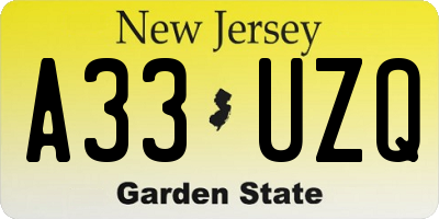 NJ license plate A33UZQ