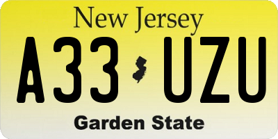 NJ license plate A33UZU