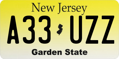 NJ license plate A33UZZ