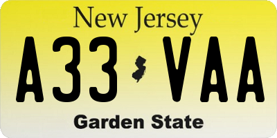 NJ license plate A33VAA