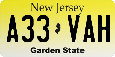 NJ license plate A33VAH