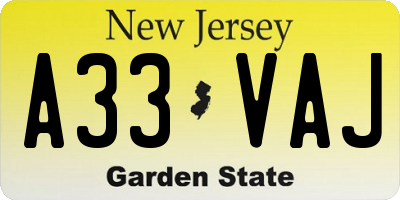 NJ license plate A33VAJ