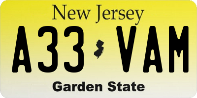 NJ license plate A33VAM