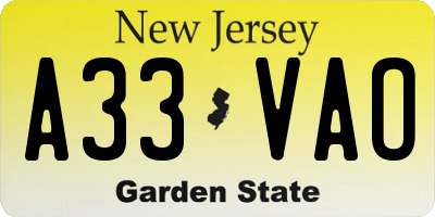 NJ license plate A33VAO