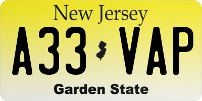 NJ license plate A33VAP