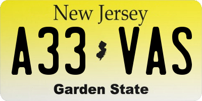 NJ license plate A33VAS