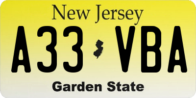 NJ license plate A33VBA