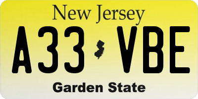 NJ license plate A33VBE