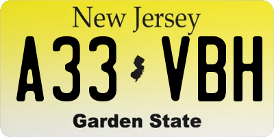 NJ license plate A33VBH