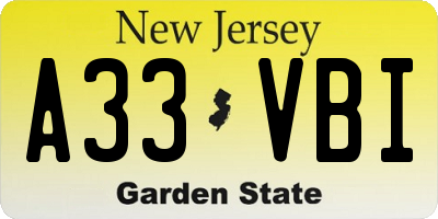 NJ license plate A33VBI