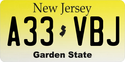 NJ license plate A33VBJ